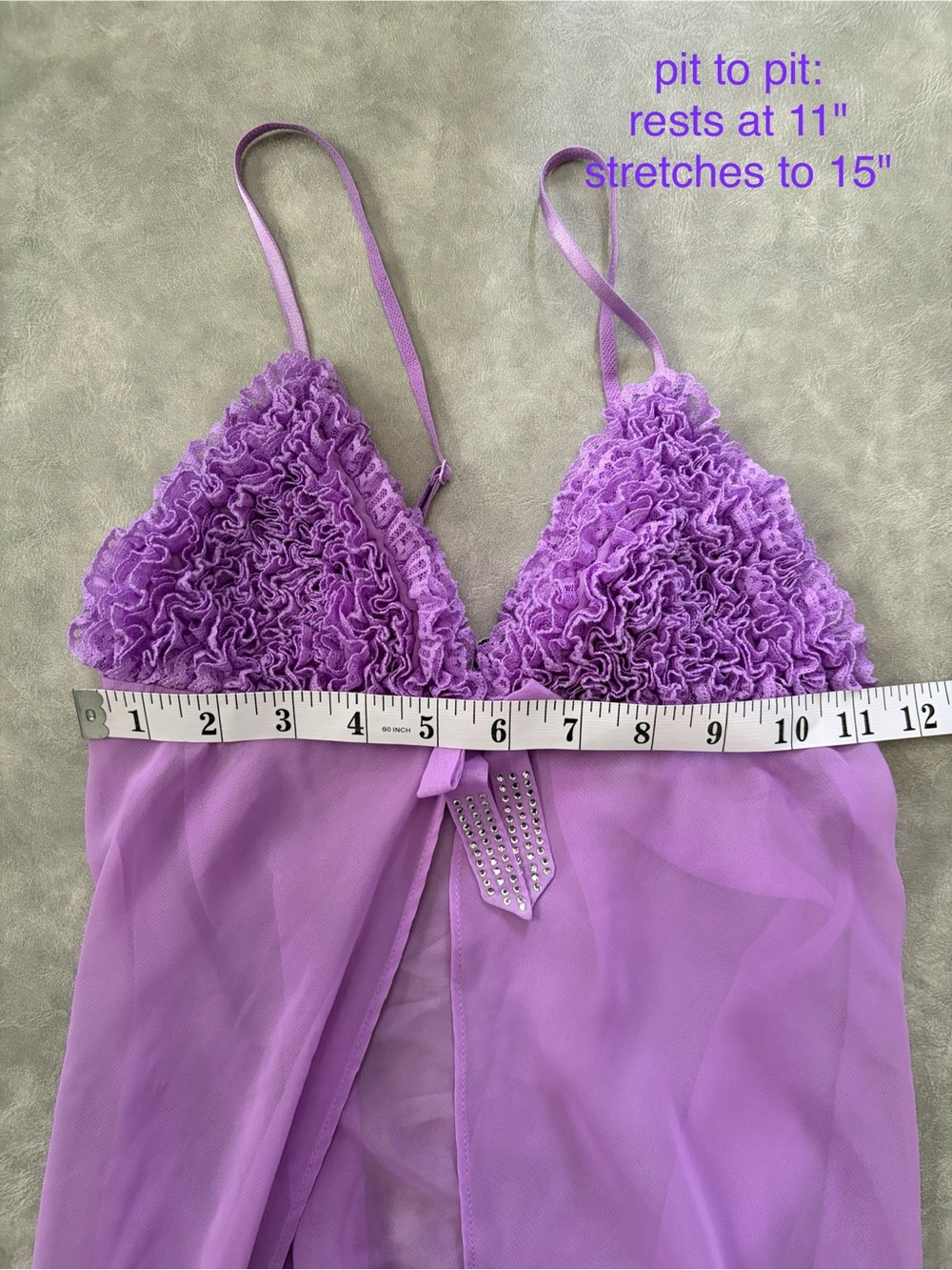 Y2K La Senza Lavender Sheer Mesh Babydoll Ruffle Lingerie Top - Picture 8 of 9